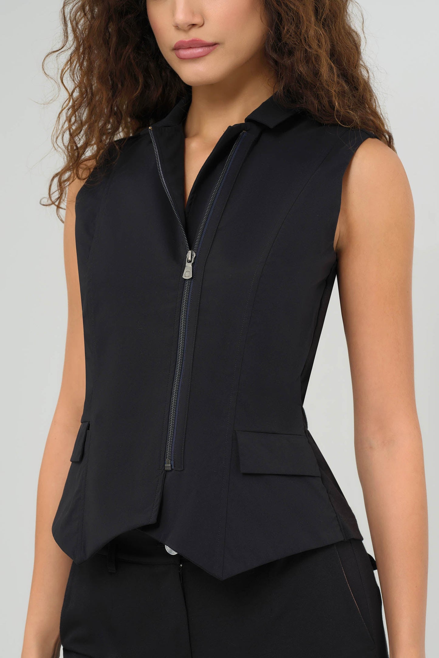 Eliana Zip Vest Top Black
