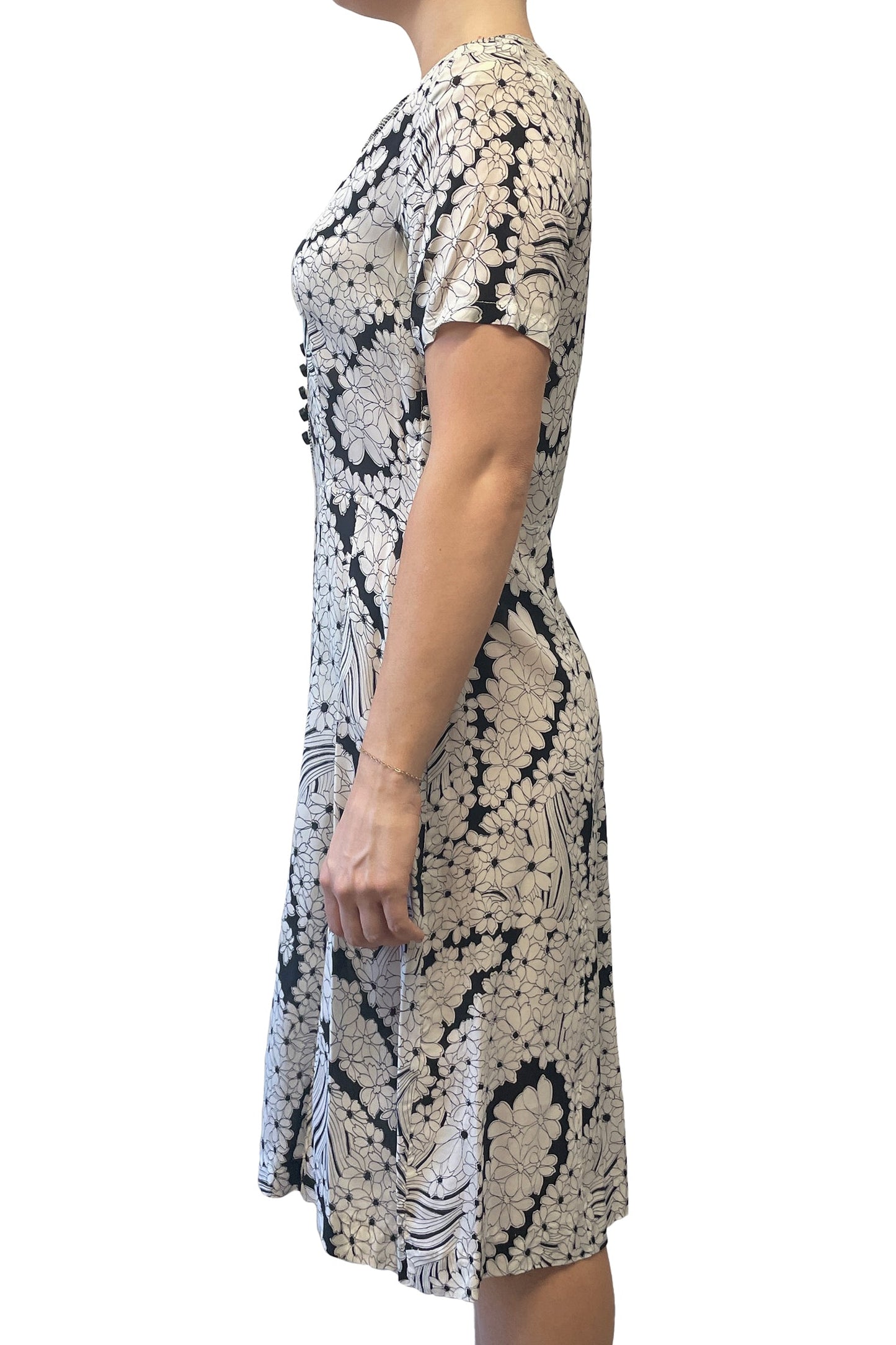 Vintage Black and White Short Sleeve Floral Dress