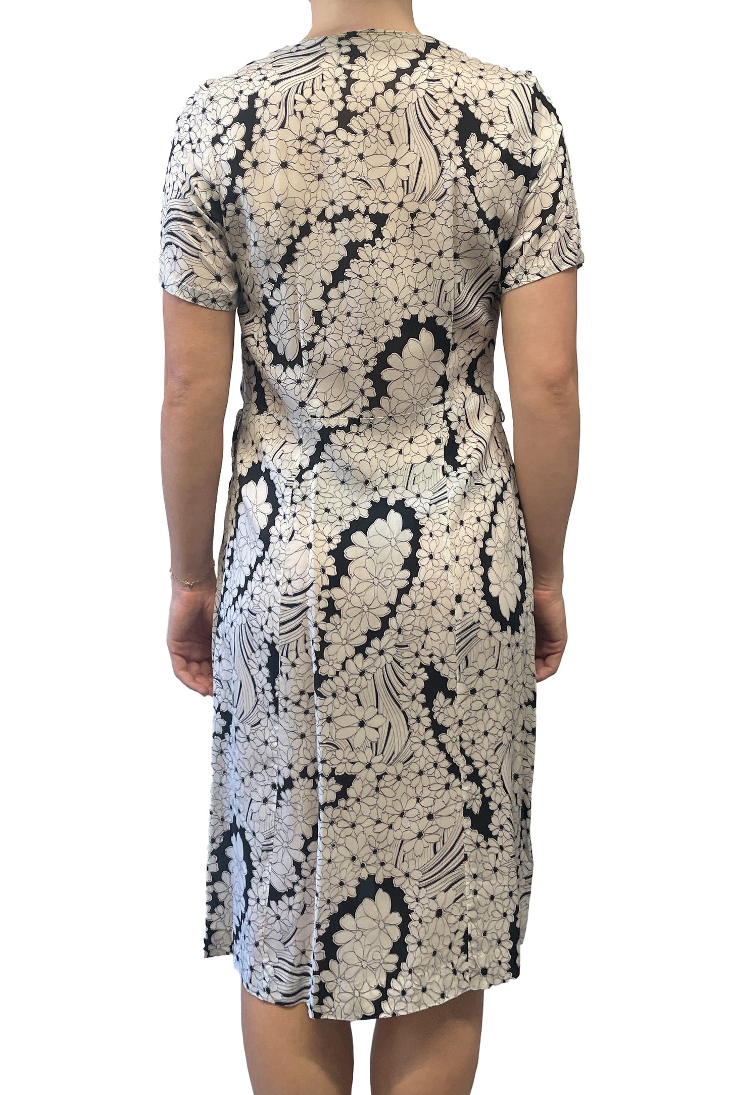 Vintage Black and White Short Sleeve Floral Dress