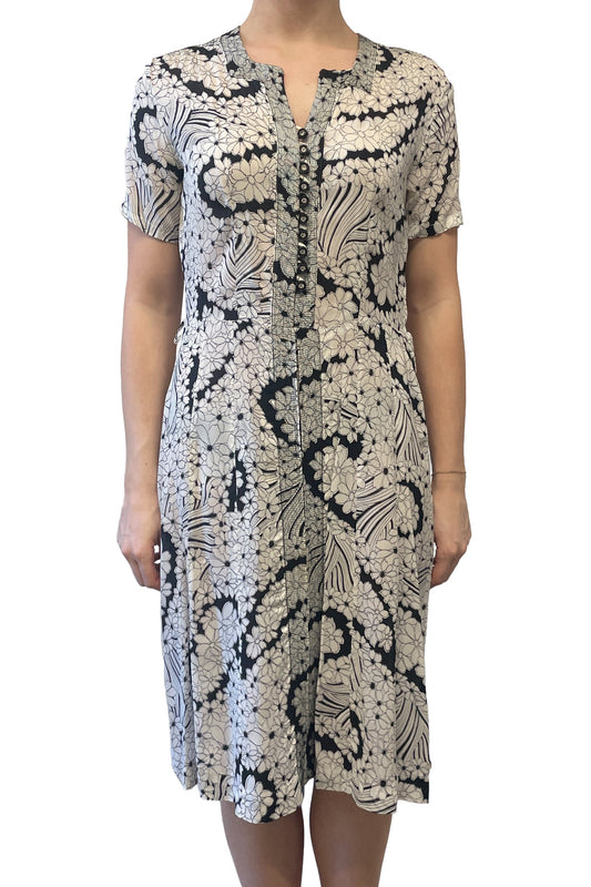 Vintage Black and White Short Sleeve Floral Dress