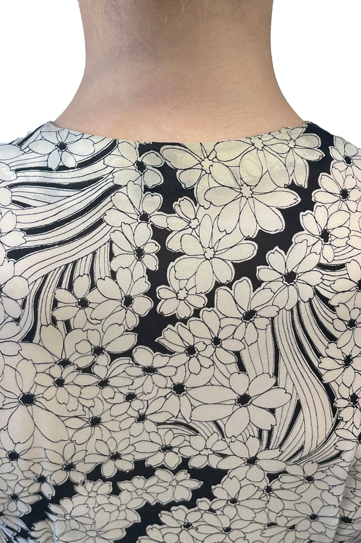 Vintage Black and White Short Sleeve Floral Dress